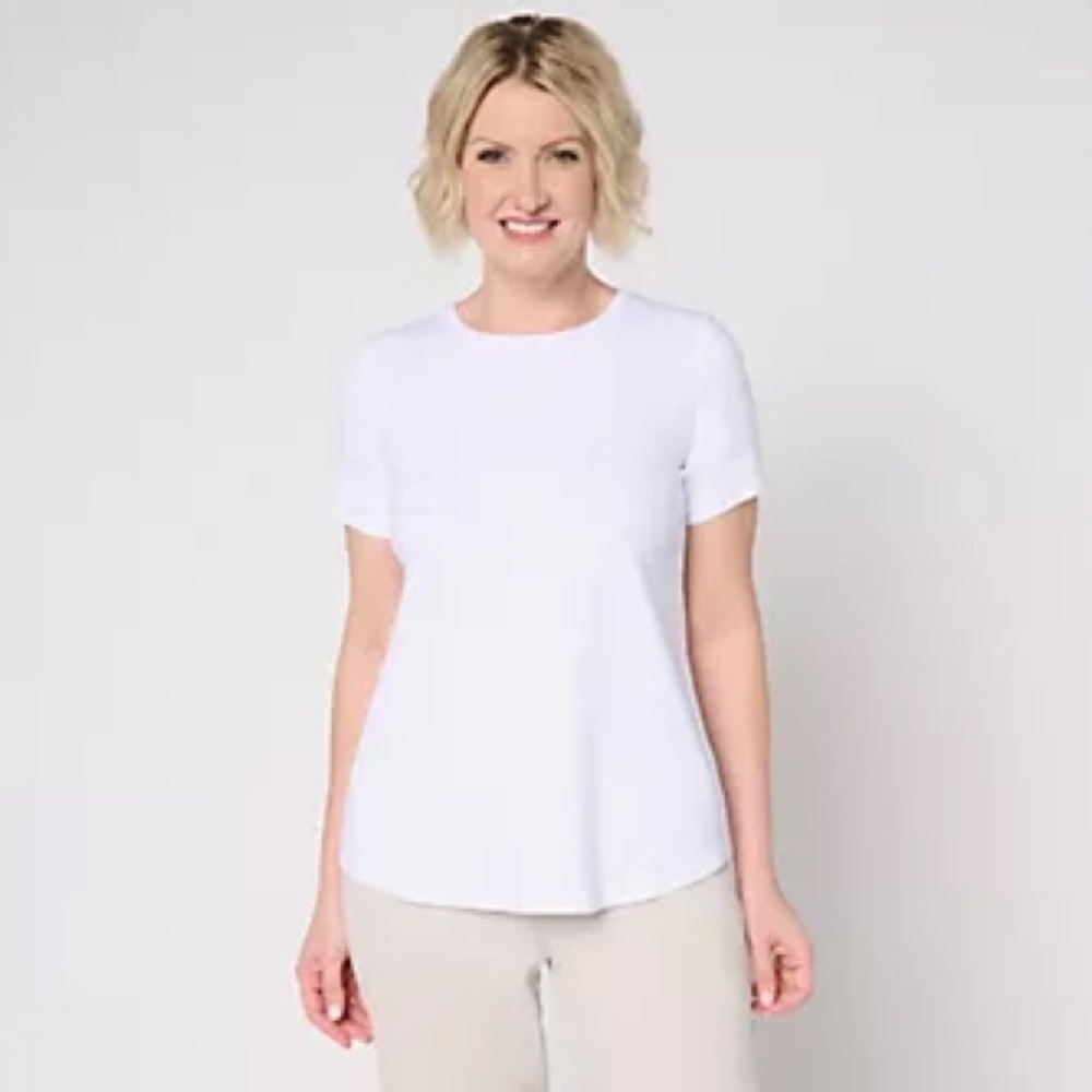 New Susan Graver Weekend Essentials Comfy Cotton Crew Neck Top